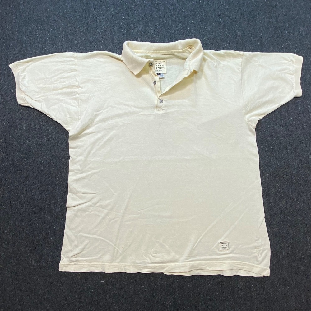 Calvin‎ Klein Sport Polo Shirt XL Mens Cream Vintage 90s Made in USA Cotton